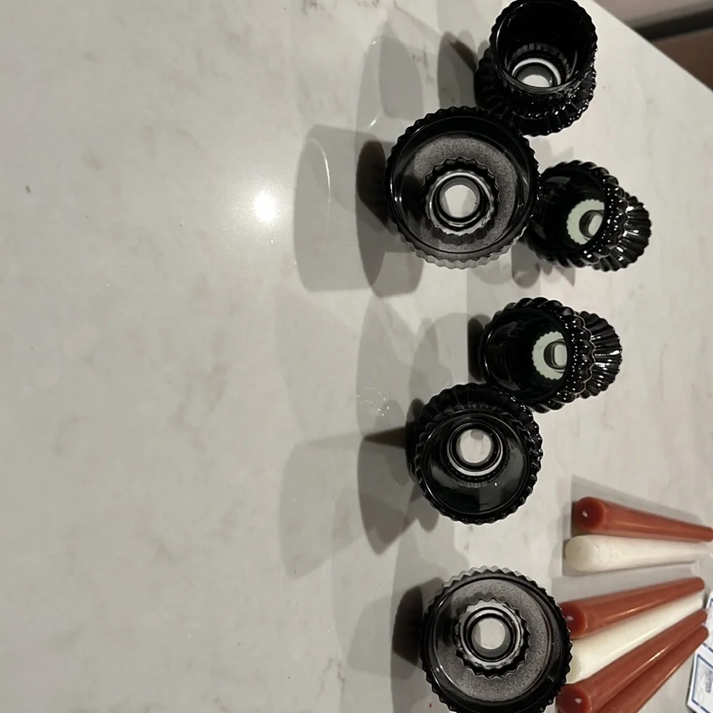 Kate Aspen Assorted Vintage Ribbed Black Glass Candlestick Candle Holder Set